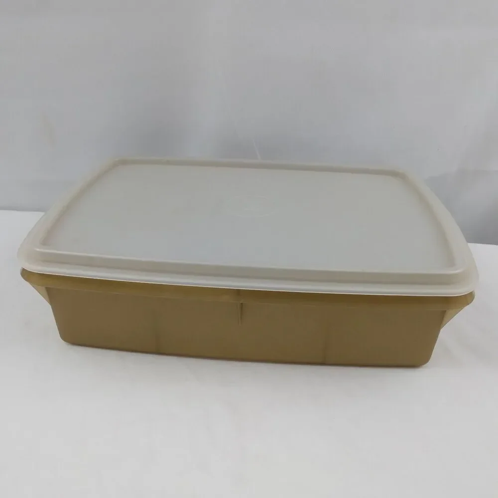 Vintage Tupperware Tuppercraft 2pc Stow-N-Go Storage Box Gold With Lid 767-2